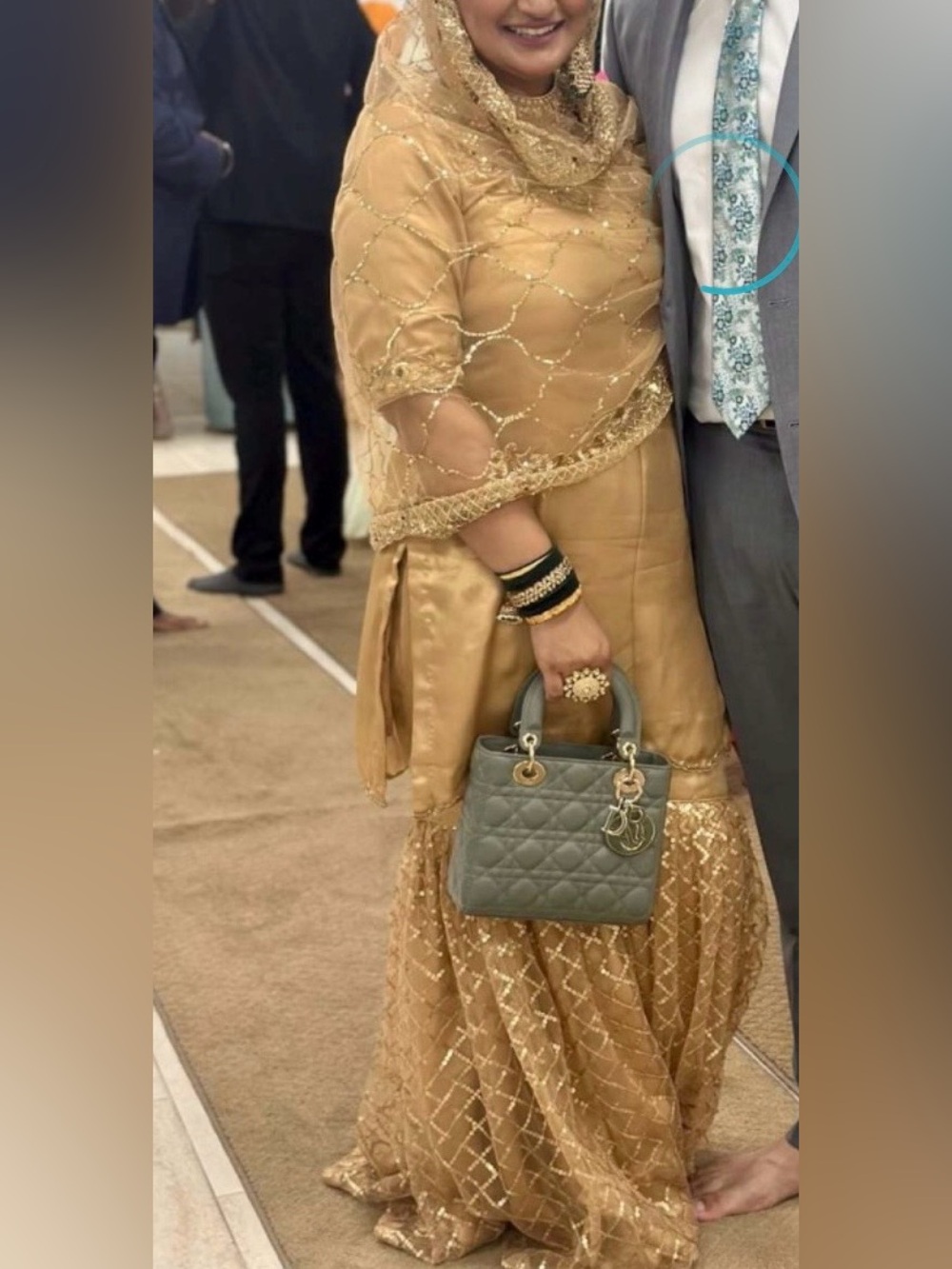 Gold Embellished Pakistani Punjabi Sharara Outfit with Sheer Net Dupatta